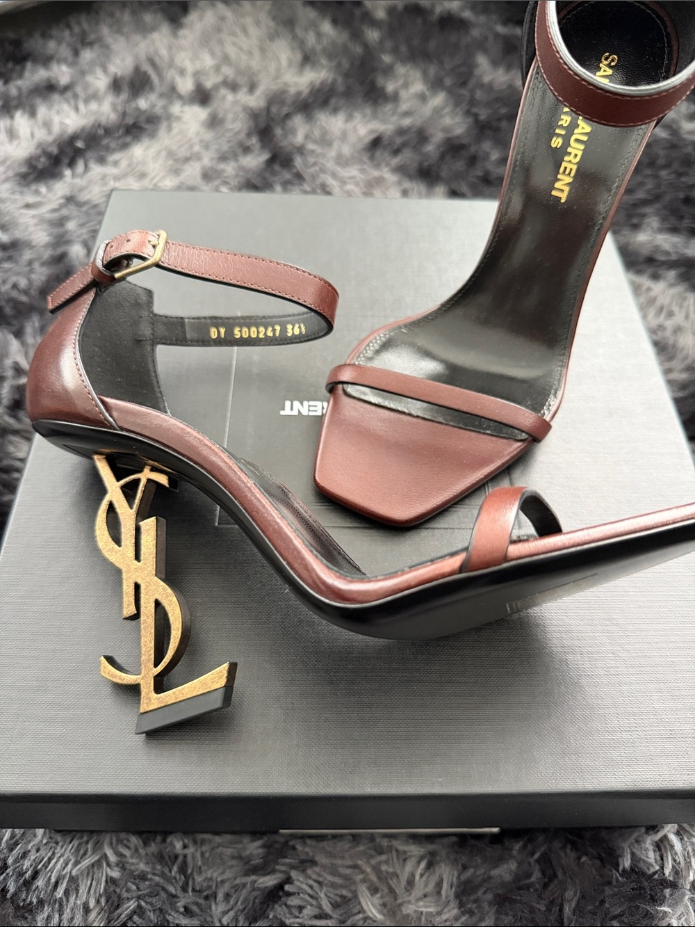 Saint Laurent Burgundy Leather Opyum Ankle-Strap Sandals